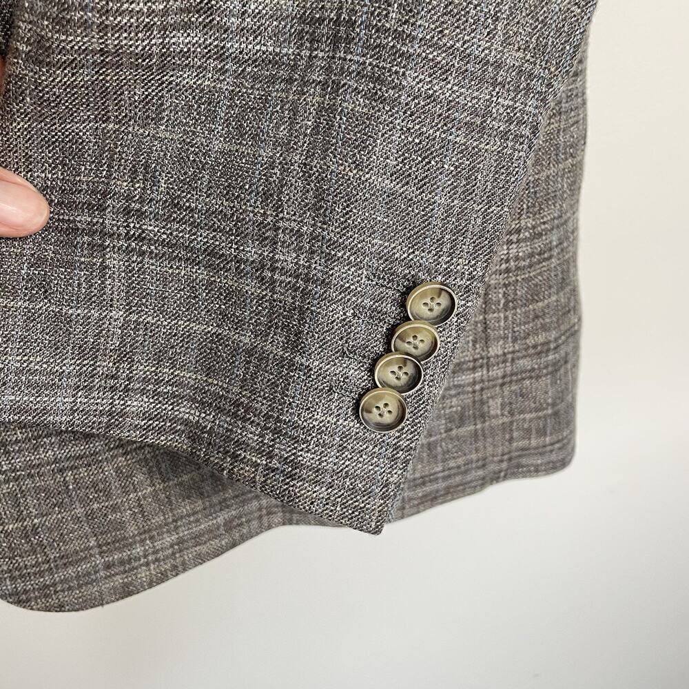 Joseph Abboud Linen Blazer Sport Coat Mens 44R Cocoa Plaid Beach Resort Business - Picture 7 of 15